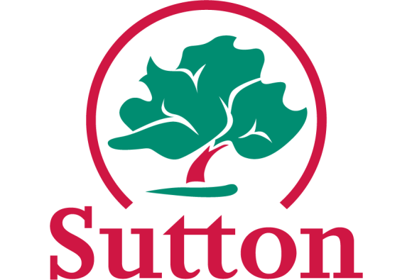 Red circle, green tree with Sutton text underneath